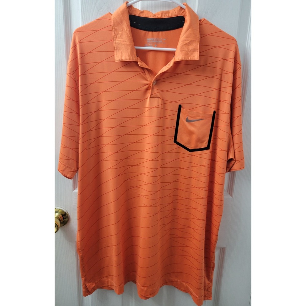 Nike Dri-Fit Golf Polo Mens Large Orange Short Sleeve, Vented Neck,  EUC